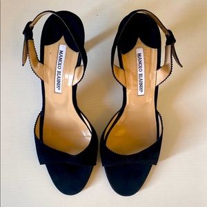 Manolo Blahnik kitten heel suede mule adjustable